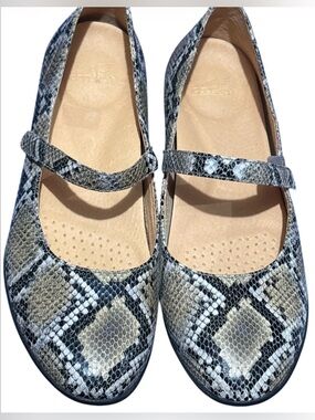 Dansko Snake-Print Mary Jane Flats in Black, Gray, Cream